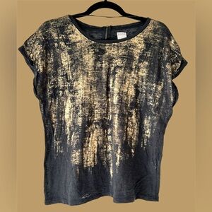 Zara Gold and Grey Top, Zippered back, sheer t-shirt